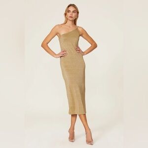 Third Form Gold Metallic One-Shoulder Cocktail Dress Size 6